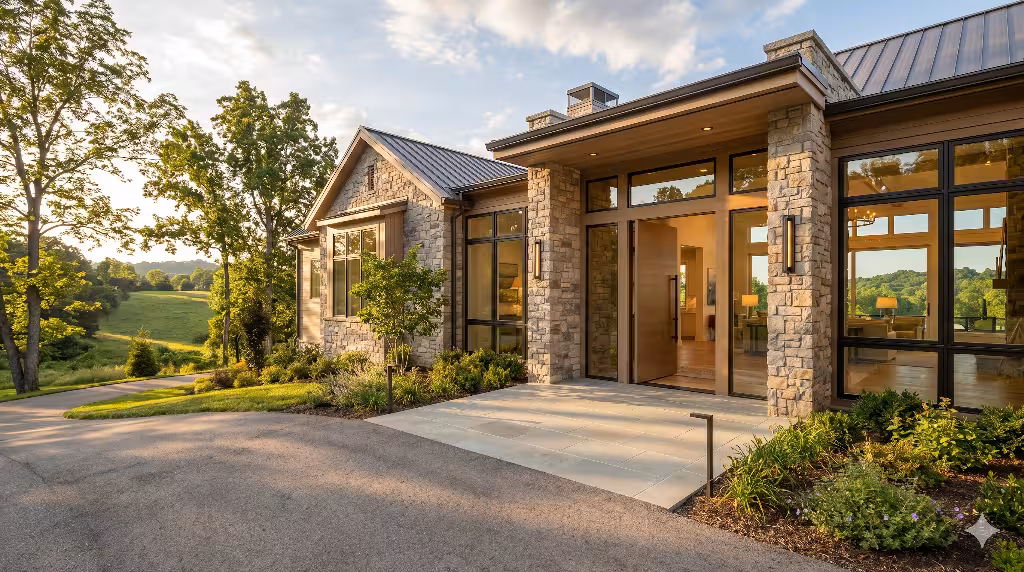 The front of a home showing universal design trends for custom homes.